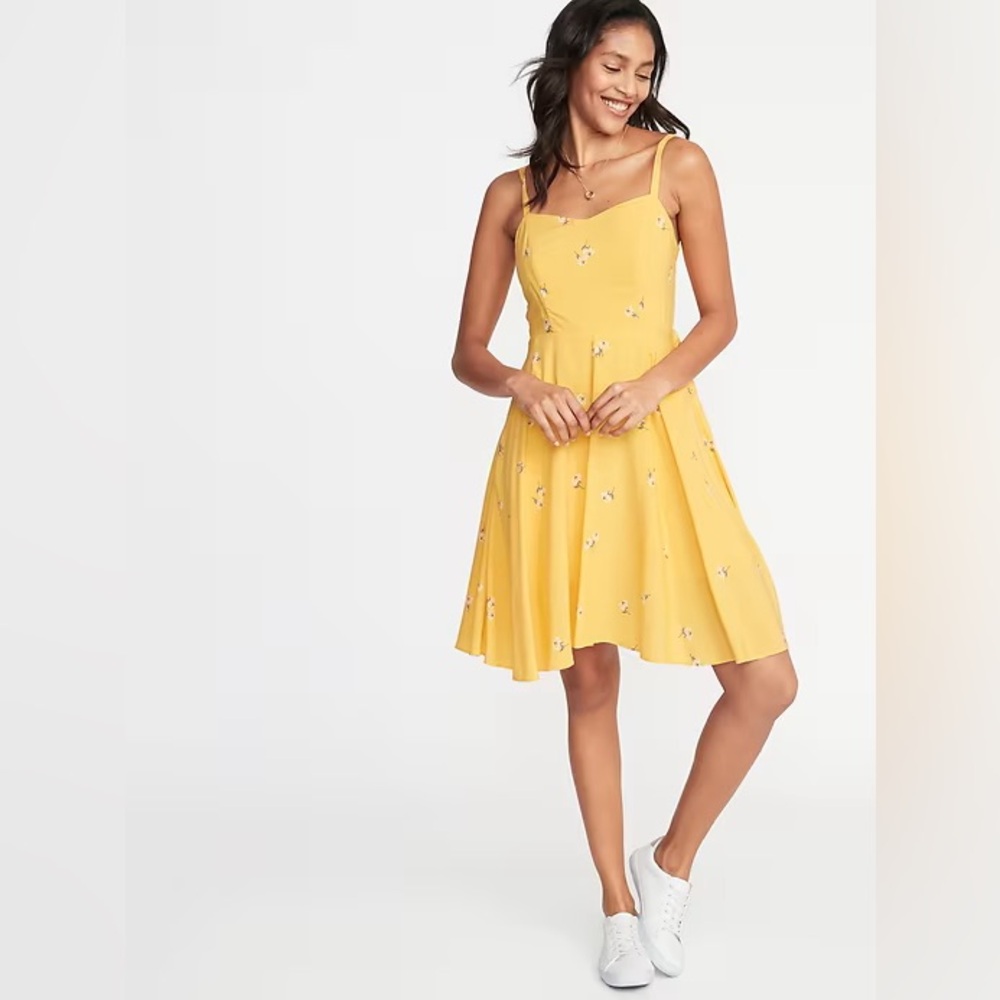 Old Navy Yellow Floral Fit and Flare Dress
